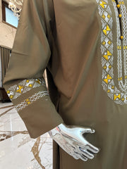 Large Olive Green Afghan Parahan Tunban Set with Traditional Hand Embroidery & Matching Scarf