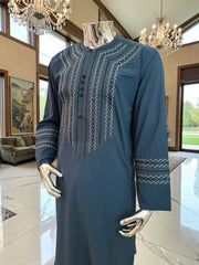 Large Midnight Blue Hand Embroidered Parahan Tunban Set with Matching Chadder