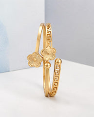 Greek Key Floral Open Cuff Bangle Bracelet – Gold or Silver Tone