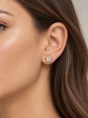 1 CT Round Moissanite Crescent Stud Earrings, D Color VVS1 Diamond Alternative, Gold or Silver-Plated Bridal Jewelry Gift