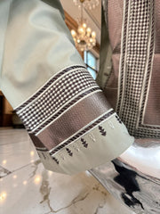 Medium Sage Green Parahan Tunban with Brown Embroidery | Premium Afghan Traditional Wear