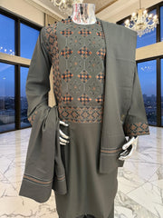 Large Hand Embroidered Dark Green Afghan Parahan Tunban Set with Matching Chadder
