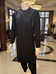 Black on Black Shesha Afghan Parahan Tunban Kameese Shalwar Large