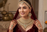 6-Piece Gold-Tone Kundan Full Bridal Jewelry Set with Necklace, Earrings, Nose Ring, Sheeshphool & Ring Bracelets 029