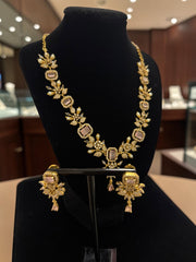 Luxury Gold Tone Blush Pink Crystal Floral Statement Necklace & Earrings Set | Gift-Ready Black Jewelry Box Included 6072