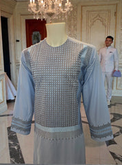 Medium Light Blue Afghan Parahan Tunban for Men with Machine Embroidery