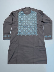 9 years old Gray Afghan Parahan Tunban for boys, Light Blue Machine Embroidery