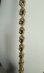 Mystic Rainbow Crystal Bracelet – Gold Tone Leaf Link Statement Bracelet 7097