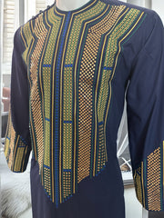 Afghan Parahan Tunban Kameese Shalwar Navy Blue Gold Shesha Embroidered Small