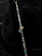 Blue & Clear Crystal Star Bracelet – Silver-Tone Celestial Tennis Bracelet for Women 7070