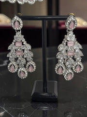 Luxury Blush Pink American Diamond Bridal Jewelry Set with Maang Tikka | Premium Brass Statement Collar Necklace, Earrings & Gift Box Included 6032