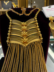 24K Gold-Plated Arab Middle Eastern Floral Fringe Necklace & Earrings Set. 060
