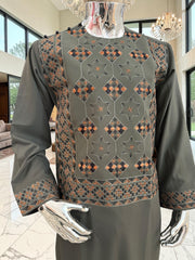 Large Hand Embroidered Dark Green Afghan Parahan Tunban Set with Matching Chadder
