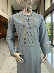 Men’s Gray Blue Embroidered Afghan Parahan Tunban with Shawl Small and Large Available