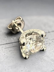 1 CT Round Moissanite Crescent Stud Earrings, D Color VVS1 Diamond Alternative, Gold or Silver-Plated Bridal Jewelry Gift
