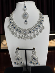 American Diamond Necklace, Earrings & Maang Tikka Jewelry Set – 7 Colors