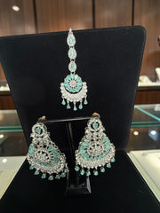 Indian Pakistani Afghan American Diamond Earrings with Maang Tikka Set | Bridal Chandbali Earrings | Wedding Jewelry Gift | 6 Color Options
