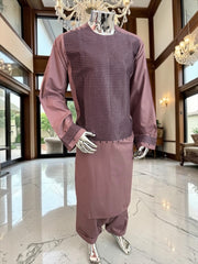 XL Dusty Rose Afghan Parahan Tunban with Machine Embroidery