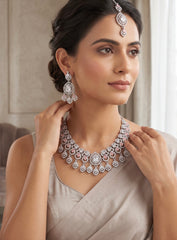 American Diamond Necklace, Earrings & Maang Tikka Jewelry Set – 7 Colors