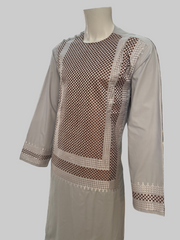 Men’s Silver Kameez with Brown Machine Embroidery – XXL | Luqmaan Boutique