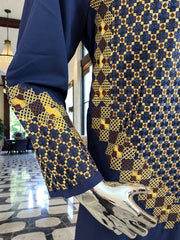 Men’s Navy Blue Kameez – Navy with Gold Machine Embroidery | XL Size Afghan Traditional Wear