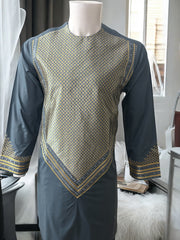 Men’s Slate Blue Parahan Tumban with Gold Embroidery Small