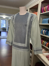 Men’s Traditional Light Sage Kameez with Navy Embroidery – Large