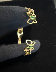 Gold Tone Stainless Steel Butterfly Bangle Bracelet with Green Stone Accents 8063