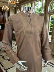 Small Handmade Brown Parahan Tumban | Traditional Afghan Hand Embroidery