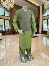 Medium Afghan Parahan Tunban Kameese Shalwar Green Machine Embroidery