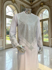 Premium White Afghan Parahan Tunban with Silver Shesha Mirror Work