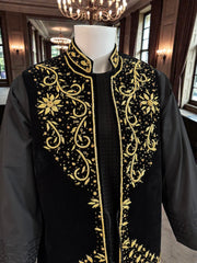 Black Velvet Waistcoat – Heavy Handmade Gold Zari & Dabka Embroidery | Luxury Wedding Medium to Large