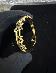 Gold Tone Stainless Steel Butterfly Bangle Bracelet with Green Stone Accents 8063
