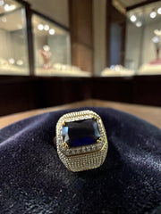 Men’s Blue Zircon Statement Ring Brass Cocktail Ring (Vintage Style)CBB