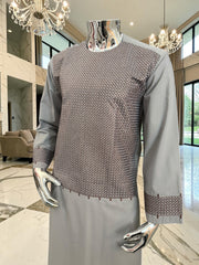 Medium Men’s Light Gray Parahan Tumban with Brown Embroidery – Afghan Traditional Outfit