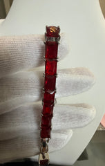 Ruby Red Rectangular Crystal Tennis Bracelet – Silver Tone Statement Bracelet for Women 7111