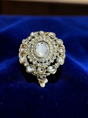 Adjustable American Diamond Floral Statement Ring | Gold-Tone Brass | 6 Color Options | Gift Box Included | Indian Pakistani Afghan Jewelry