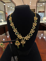 Luxury Gold Tone Green Crystal Floral Statement Necklace & Earrings Set | Gift-Ready Black Jewelry Box Included 6071