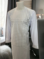 Afghan Parahan Tunban for Men Machine Embroidered White Traditional Wear Large