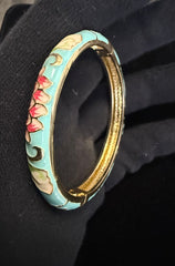 Turquoise Floral Enamel Gold-Tone Bangle Bracelet for Women