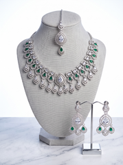 American Diamond Necklace, Earrings & Maang Tikka Jewelry Set – 7 Colors