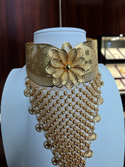 24K Gold-Plated Floral Choker Necklace and Earrings Set | Vintage Hollow Statement Jewelry | Afghan, Indian, Pakistani & Middle Eastern Wedding Set 6073
