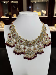 Luxury Kundan Bridal Jewelry Set with Sheeshphool, Necklace & Earrings – Ruby Red, Emerald Green & Pearl White