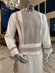 Small Off-White Kandahari Parahan Tunban for Men | Premium Afghan Traditional Wear Yakhandozi