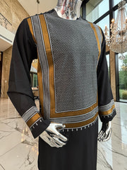 Large Men’s Black Parahan Tunban with White & Bronze Embroidery | Premium Afghan Traditional Wear – Luqmaan Boutique