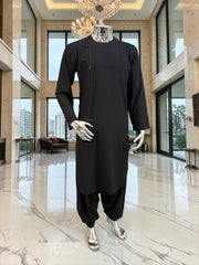 Men’s Black Qasimi Parahan Tunban – Traditional Afghan 2-Piece Outfit, Small–XL
