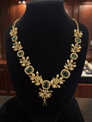 Luxury Gold Tone Green Crystal Floral Statement Necklace & Earrings Set | Gift-Ready Black Jewelry Box Included 6071