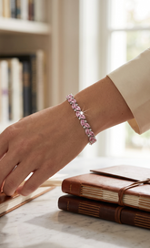 Pink Crystal Tennis Bracelet for Women – Silver Tone Statement Bracelet – Luxury Gift Bracelet 7244