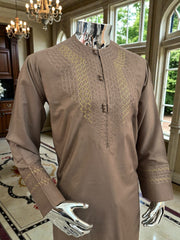 Brown Hand Embroidered Afghan Parahan Tunban – Closeout Sale, Minor Imperfections –