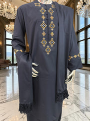 Large Men’s Navy Afghan Parahan Tunban Set with Premium Hand Embroidery with Mirror work & Matching Chadder/patto